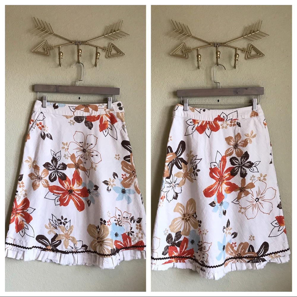J.Jill Floral Ruffle Cotton A-Line Skirt - Picture 2 of 7